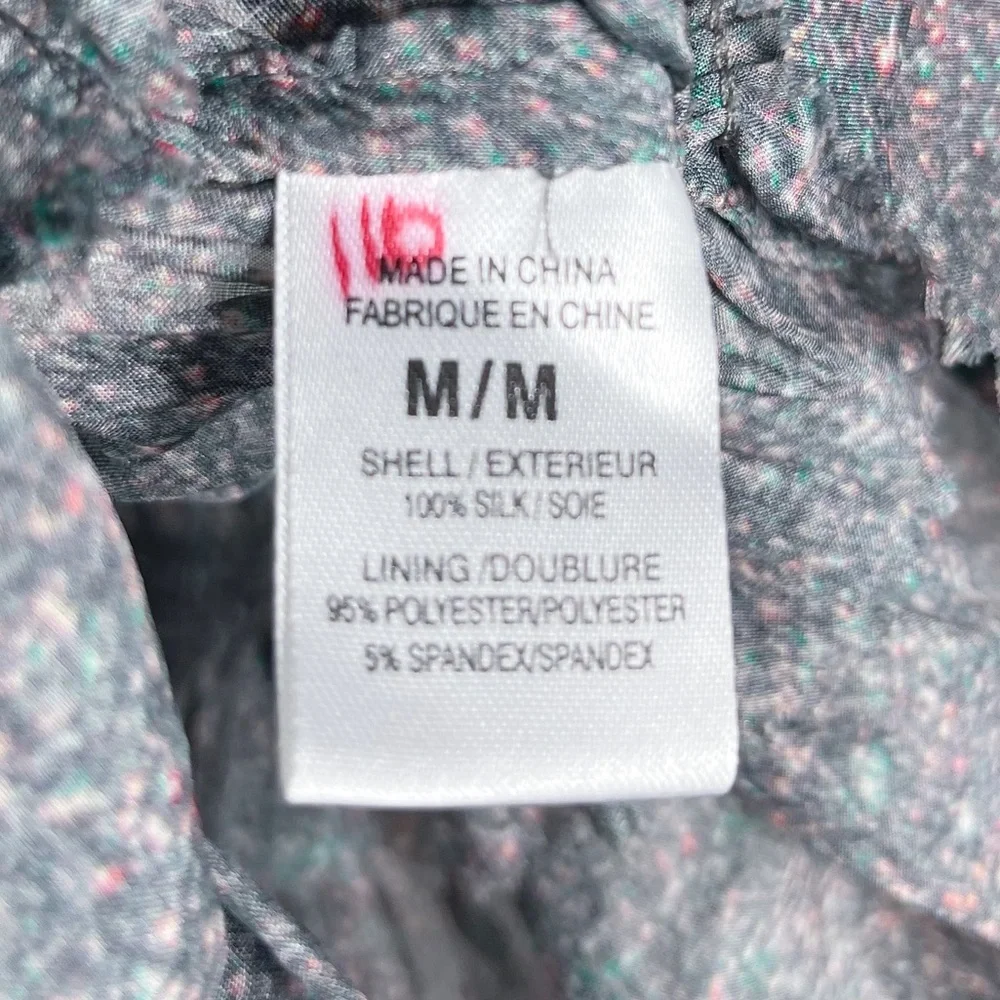 Theory Gray Briona Burning Glitter Two Piece Set Silk Top Mini Skirt Size Medium